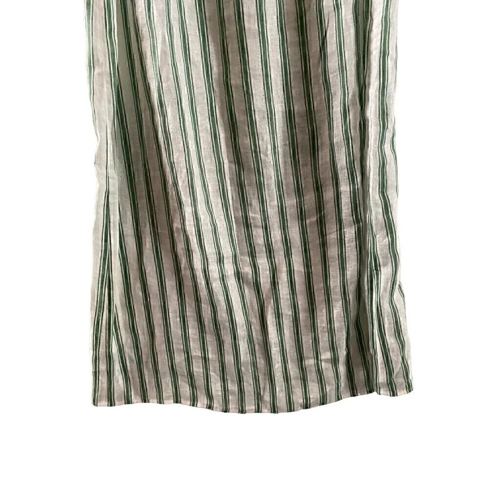 Tory Burch Striped Linen Caftan Size Small Midi Green White Tassels Swim coverup